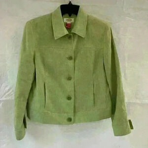 Talbots Petites Lime Green‎ Linen Button Front Jacket Size 6P Pocketed Blazer